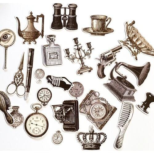 24PCS Retro object Paper Stickers Crafts And Scrapbooking stickers kids toys book Decorative sticker DIY Stationery