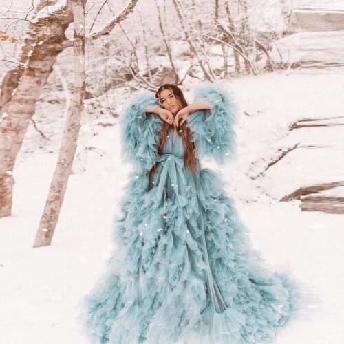 Sky Blue V-Neck Elegant Exquisite Women Dresses Tulle Ribbon Trim Bows Gown With Train Custom Made Plus Size