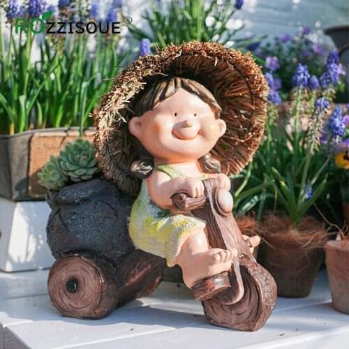 NEW Straw Hat Child Riding Bicycles Creative Succulent Flower Pots Decorative Layout Landscaping Terrace Garden Planter Pot