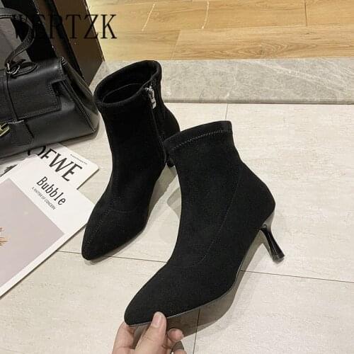 2021 New Autumn and Winter High Heel Womens Shoes Pointed Toe Stiletto Boots Black Stretch Thin Socks Boots Marti Boots Sexy