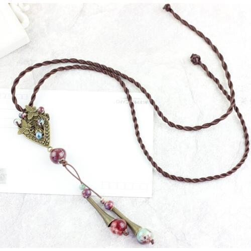 Bohemian Style Chokers Necklaces For Women Butterfly Flying Ceramic Beaded Necklace Beads Alloy Circles Long Tassel Charm Choker
