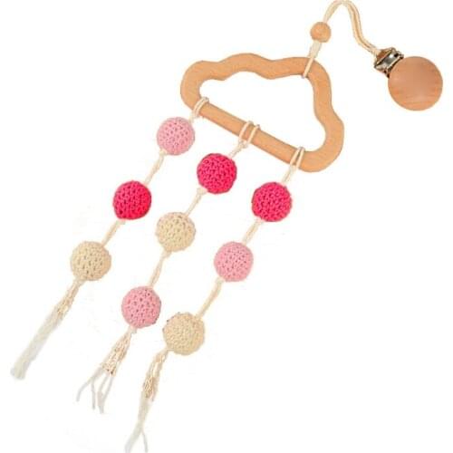 D0AF Baby Stroller Pendant Beech Cloud Tassel Rattle Pacifier Chain Clip Bed Bell Nipple Holder Crochet Bead Crib Pram Toy Gift