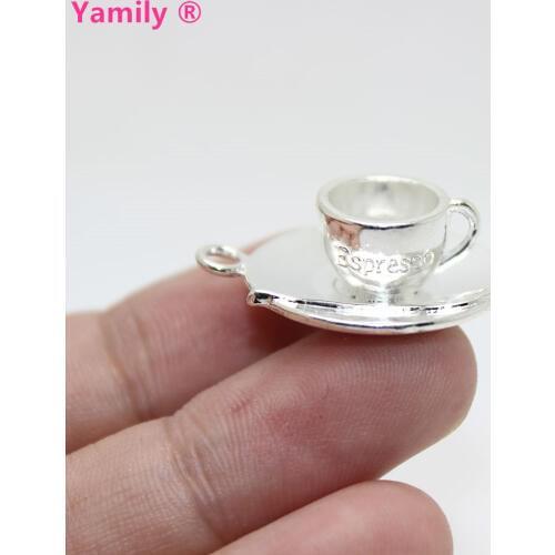 Yamily 8pcs-- 27x23mm bright silver tone espressso Cappuccino 3D mixe tee cup Coffee cup charms pendant