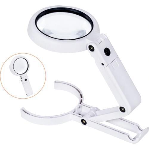 New Handheld Foldable Magnifying Glass Portable 5X 11X Loupe Magnifier Screen for Newspape 8 LED Bracket Type Table Desktop Lamp