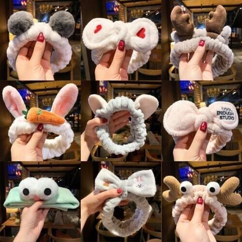 WYINYA Autumn and winter warm animal pattern headband wash face ladies simple mask headband headgear cute headband