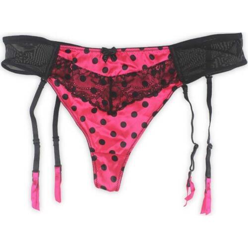 Fashion Plus Size Rose Lace Gauze Dotted Decoration Removable Straps Women/Female Garter Belt With G-String For Stocking S404