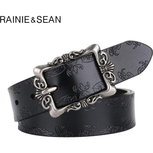 RAINIE SEAN Women Belt Real Leather Cowskin Ladies Waist Belt Pin Buckle Female Waistband Vintage Accessories Jeans Strap 110cm