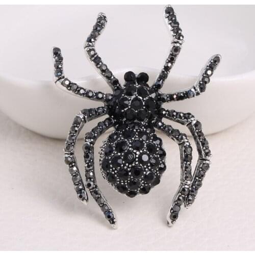 Retro Black Rhinestone Spider Brooch Delicate Creative Insect Alloy Brooches Clothing Accessories