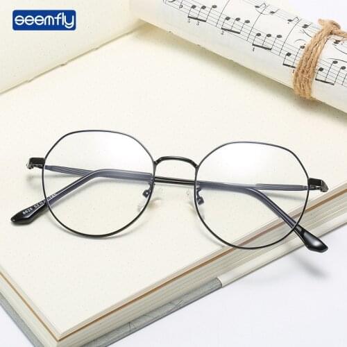 Seemfly Metal Frame Anti-blue Light Myopia Glasses Vintage Eyewear Ultralight Nearsighted Spectacles Unisex Degree -1.0 to -4.0