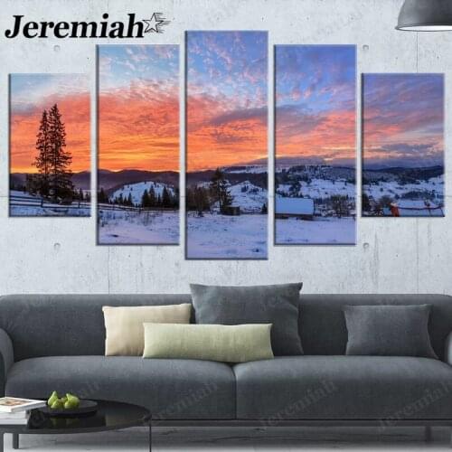 Nordic Winter Village Snow Scene Canvas Poster Snowy Painting Hd Print Wall Art Modern Home Decoration Accessories