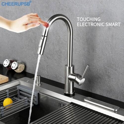 Kitchen Touch Sensor Pull Out Faucets Hot Cold Water Mixer Sink Sensitive Tap Luxury Matte Black Grifo 360 Degree Swivel Taps