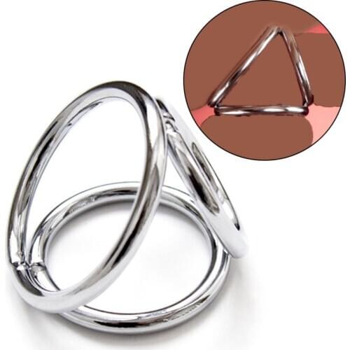 Stainless steel Triple Rings Chrome lock Cock ring penis ring Delay Ejaculation Penis Rings Adult Sex Toys Sex Products For Men