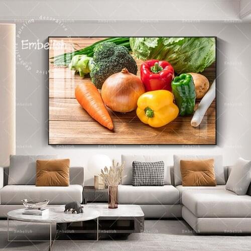 Embelish Green-Yellow Vegetables Bell Pepper Carrot Kitchen Home Decor Pictures For Living Room Resturant Wall Canvas Paintings