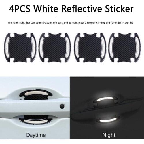 VODOOL 4pcs Car Exterior Door Handle Bowl Sticker Reflective Anti Scratch Safety Warning Strip Tape Universal Auto Accessories