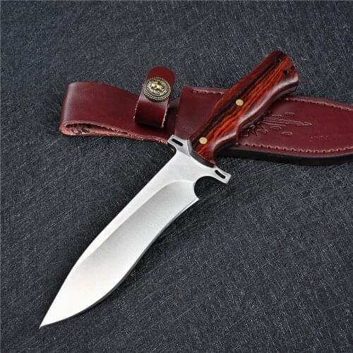 High Hardness D2 Steel Wood Handle Outdoor Camping Utility Fixed Blade Tactical Survival Military Straight Knife