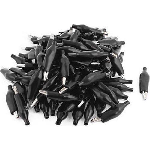 100pcs Plastic Boot Insulated Alligator Testing Clip Connector Black 45mm Metal Length