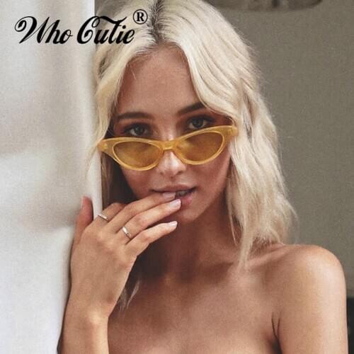 WHO CUTIE 2018 Cat Eye Sunglasses Women Brand Designer 90s Vintage Modern Cateye Frame Narrow Retro Tint Sun Glasses Shades 599
