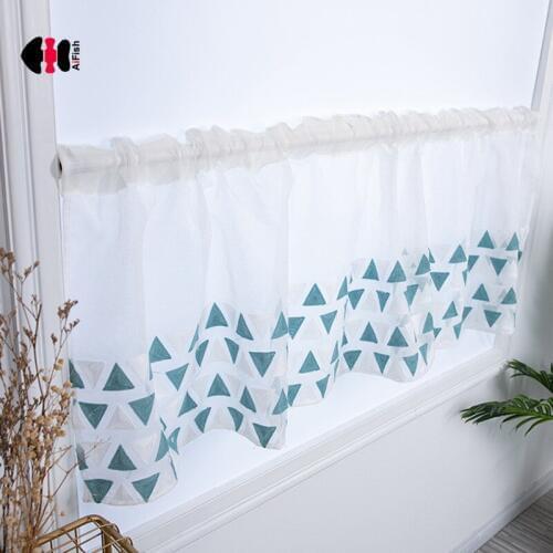1 Piece Rod Pocket Short Curtains for Kitchen Embroidered Geometric Tie Valance Roman Cafe DL050B