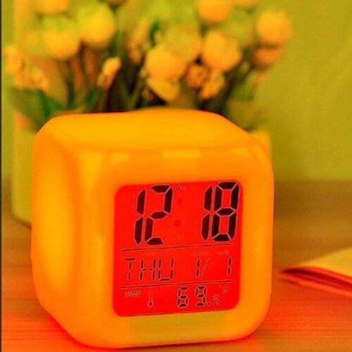 1pcs Multifunction Portable Alarm Clock 7 Color LED Change Digital Glowing Home Decoration Bedroom Thermometer Alarm Clock Light