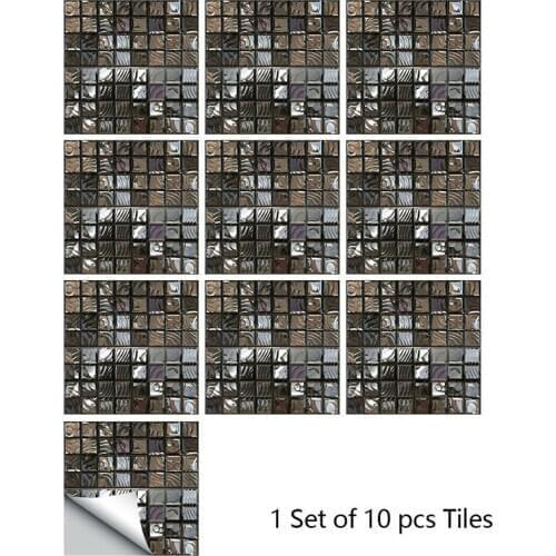 10PCS 15x15cm Self Adhesive Mosaic Tile Wall Sticker Kitchen Bathroom Decor Glossy Finish PVC Mosaic Tile Stickers
