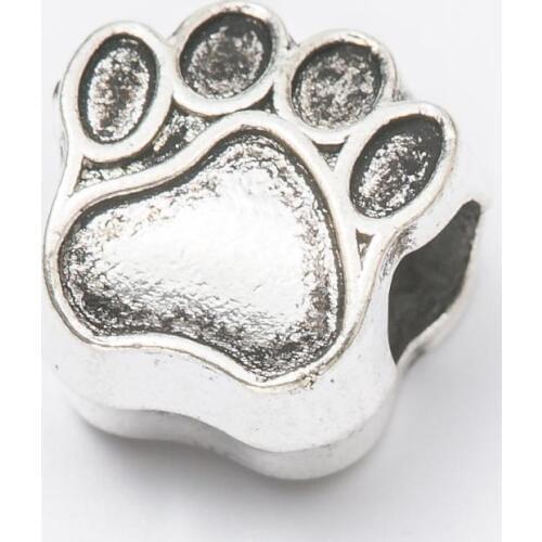 10Pcs/Lot Bear paw Antique Silver Color DIY Zinc alloy Big Hole Spacer Bead Charm Fits Jewelry making Bracelet js1074