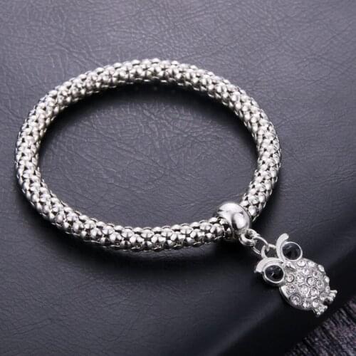 2021 latest zircon inlaid love popcorn chain owl tree of life palm elephant pendant elastic corn chain Pandora-style