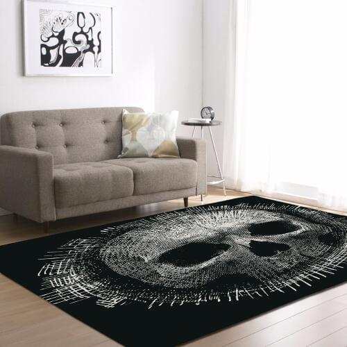 Home Textile Large Size Parlor Flannel Velvet Memory Foam 3D Skull Geometric Kid Play Crawling Mat Doormat Floor Carpet Area Rug
