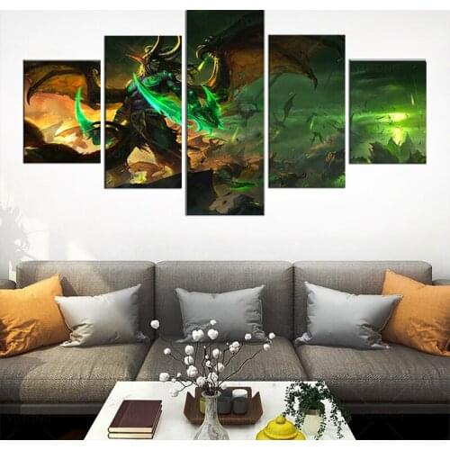 5 Piece Illidan Stormrage World of Warcraft Game Poster Drawing Art HD Canvas Paintings Wall Art for Home Decor