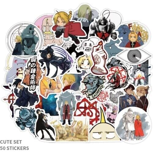 50pcs/set Fullmetal Alchemist Stickers Anime Fullmetal Alchemist Waterproof Laptop Computer Bike Car Letter Stationery Stickers