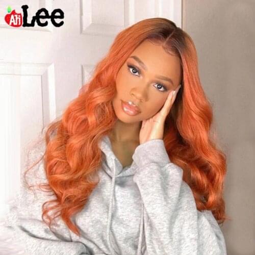 AliLee Orange Wavy Lace Front Wig Pre Plucked Ombre 1B Orange 180% Body Wave Remy Human Hair Wigs Ginger Orange Lace Front Wigs