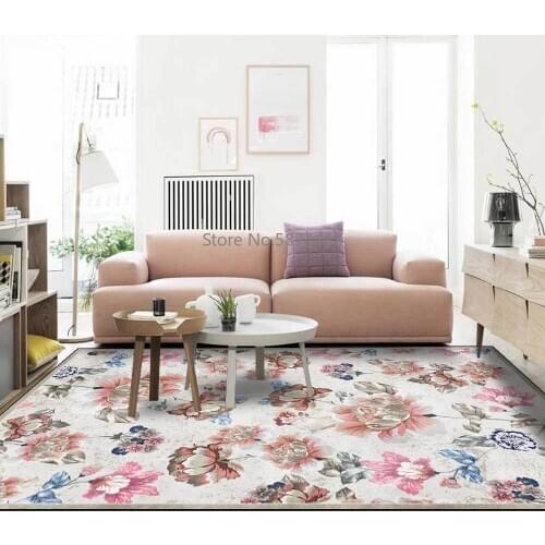 American Elegant Fashion Pastoral Pink Blue Peony Flowers Flowers Living Room Bedroom Bedside Carpet