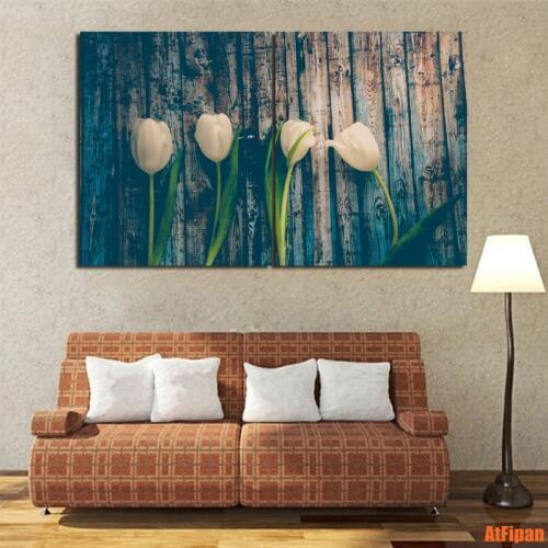 White Tulips Flower Print Poster Unframed Painting Canvas Wall Art Living Room Decor Modern Wallpaper Unframed 2 Panels