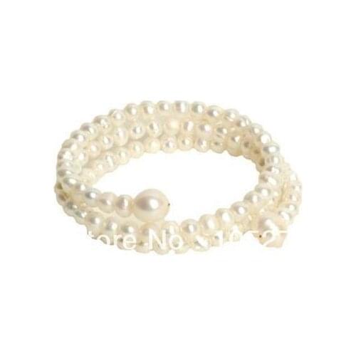 Wholesale Pearl Jewelry White Color Natural Shape Genuine Freshwater Pearl Coil Bracelet 5-9mm Handmade New Free Shipping
