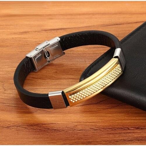 Rectangular Titanium Steel Multicolor Accessories Combination Mens Leather Bracelet Classic Punk Mens Daily Jewelry