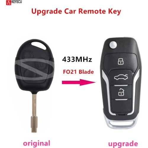 Keyecu Upgrade Car Remote Key 433MHz FOB for Ford Focus C-Max D-Max Mondeo Fiesta Galaxy Fusion with FO21 Blade