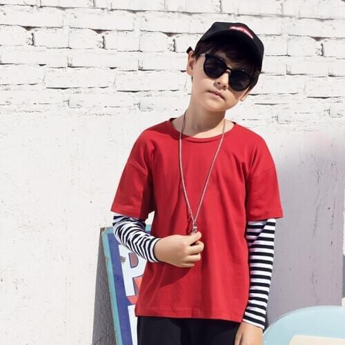 Children Boys T Shirt striped faux two pieces Long Sleeve T-shirt Autumn fashion 100% Cotton Girls Long Sleeve Tee Kids Top