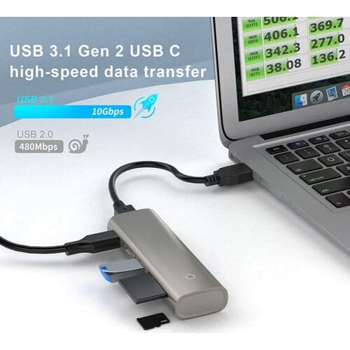 HC463 10Gbps USB 3.1 Gen2 Hub 6 in 1 Multi Splitter Adapter USB Type C Dock Station for TF Card