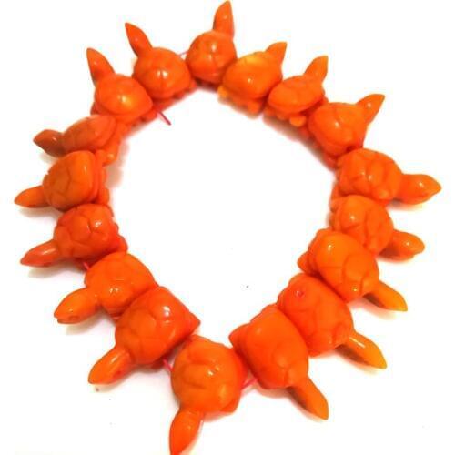 8 inches 10x30mm Elastic Orange Turtle Natural Coral Beaded Bracelet