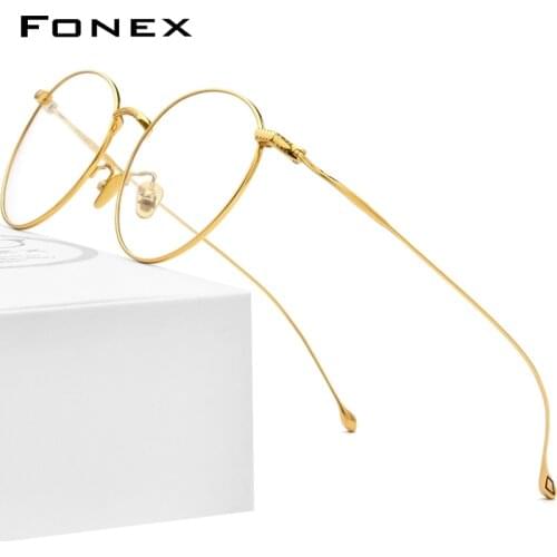 FONEX Pure Titanium Eyeglasses Frames Women 2020 New Vintage Round Eyewear Myopia Optical Retro Prescription Glasses Men 8508