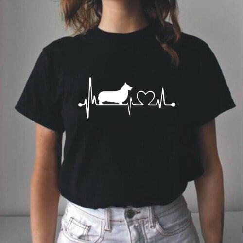 Summer Short Sleeve Tee Shirt Femme Funny Corgi Heartbeat Dog Mom Print Harajuku T Shirt Women Tops Casual Tshirt Camiseta Mujer
