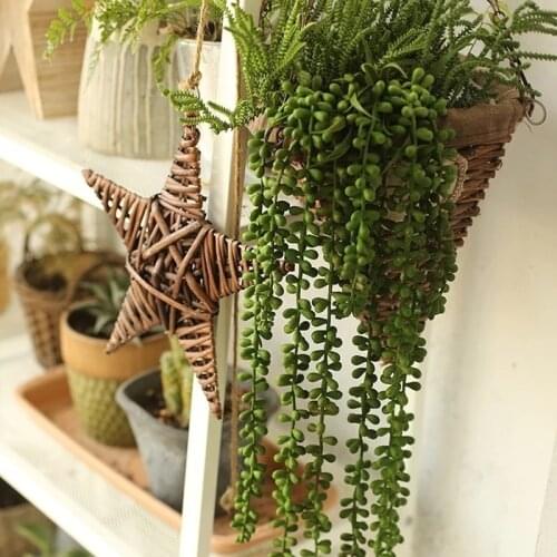 Artificial Succulents Vine Plants Beads Decorated Flower Wall Hanging Basket Rattan Soft Plastic Fake Plants