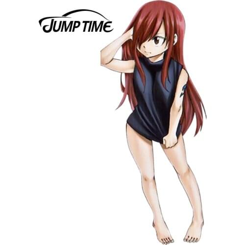 JumpTime 13cm x 5.6cm Cute Car Stickers Fairy Tail Anime Girl Erza Scarlet Vinyl Car Decal Window Wiper Tailgate Car Styling