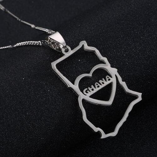 Stainless Steel Ghana Map Pendant Necklaces Trendy Ghanaian Heart Map Chain Jewelry