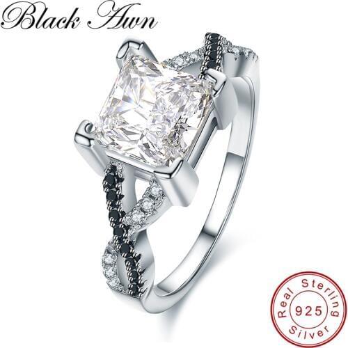 [BLACK AWN] 100% 925 Sterling Silver Rings Trendy Engagement Bague Female Wedding Rings Size 6 7 C026