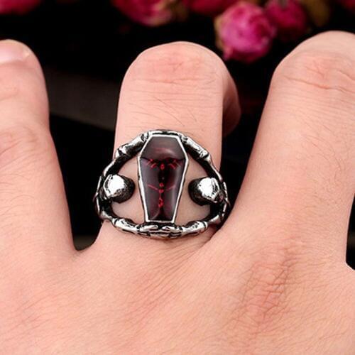 Vampire Diary Rings Alloy Skeleton Casket Ring for Women Men Geometric type Alloy Skull Personality Rings Fatpig 2018 Size 7-13