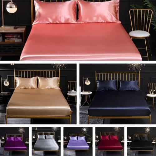 2/3pcs Sheet Set Solid Silk Bedding Set Soft Bed Set Fitted Sheet Set Pillowcase Twin Full Queen King