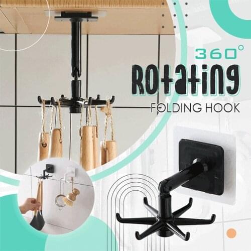 360 Degrees Rotated Kitchen Hooks Self Adhesive 6 Hooks Home Wall Door Hook Handbag Ties Bag Hanger Hanging Rack Drop Shipping