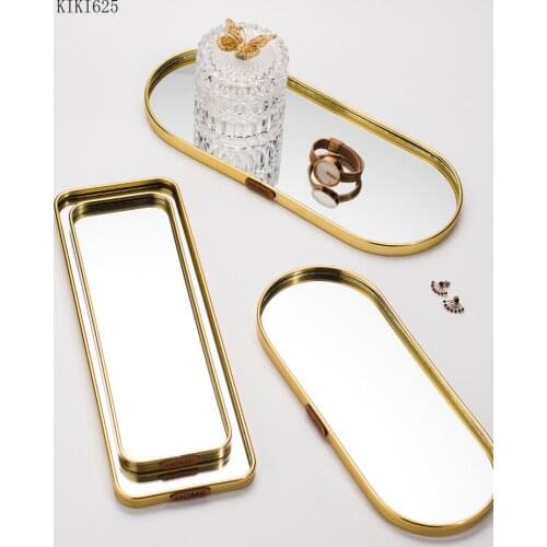 European-style Mirror Storage Tray Golden Frame Oval Jewelry Cosmetic Teacup Food Storage Household Storage Tray Home Decoration