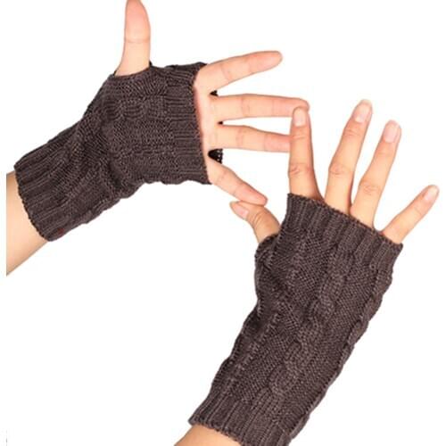 Fashion Women Solid Color Half Finger Thumb Hole Gloves Knitted Winter Wrist Arm Hand Warmer 8 Colors Faux Mittens