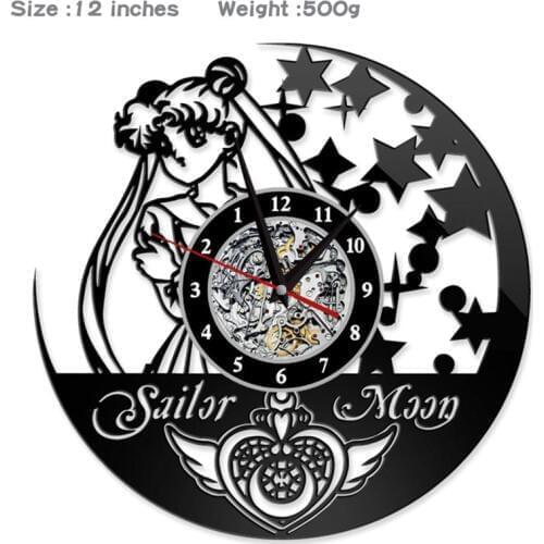 12" Vinyl Record Wall Clock Sailor Moon Anime Style Clocks for Living Room Silent Vintage CD Hanging Clock
